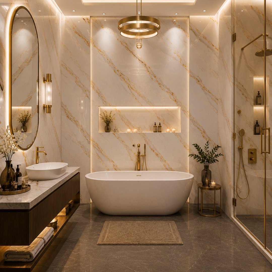 AL En Agata Gold Marble Bathroom Tiles - My Home Studio